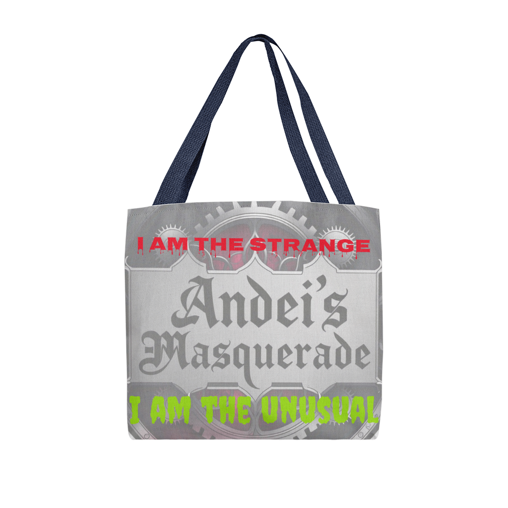 Strange & Unusual Tote Bag with custom design and cotton straps.