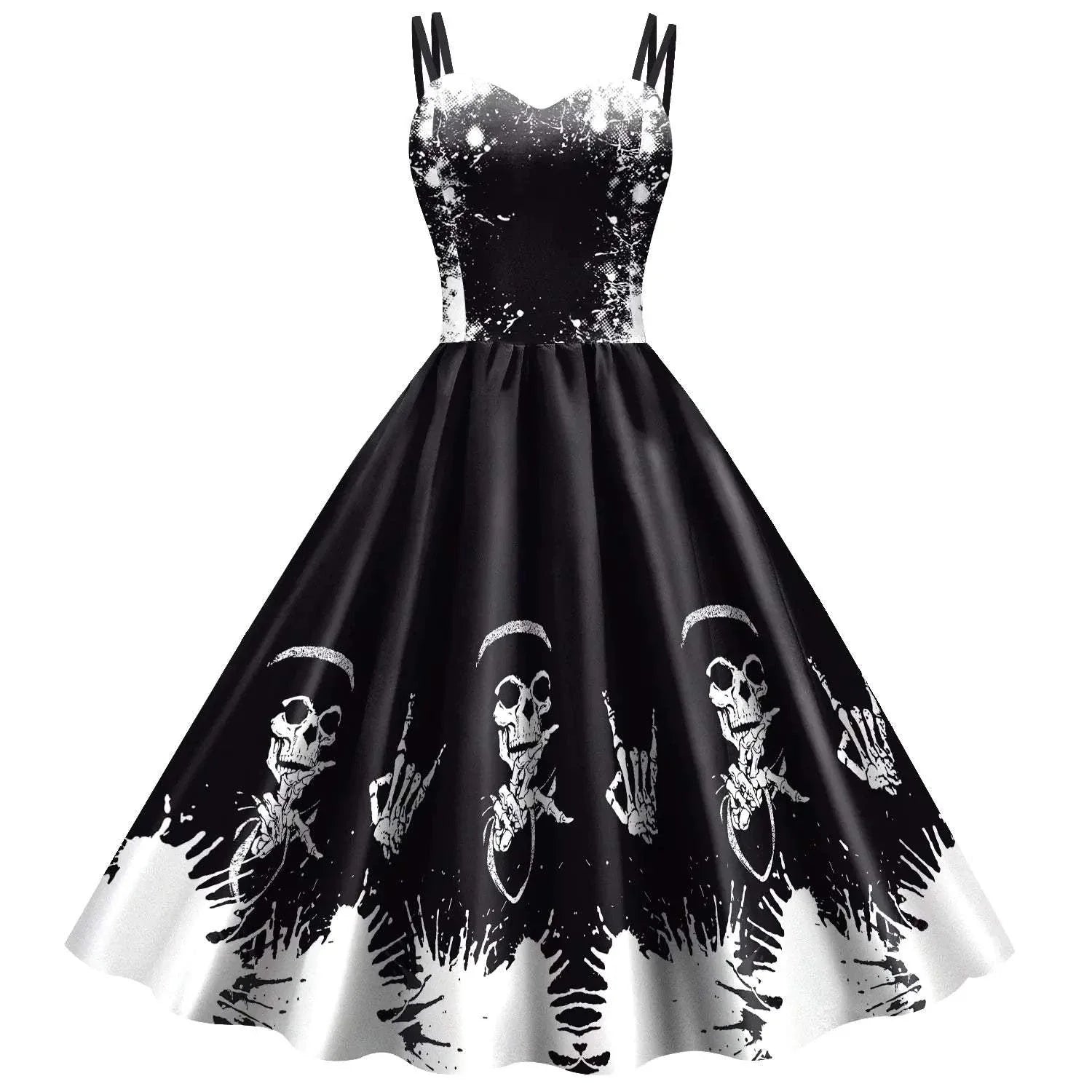 Skeleton Print Halloween Pleated Dress