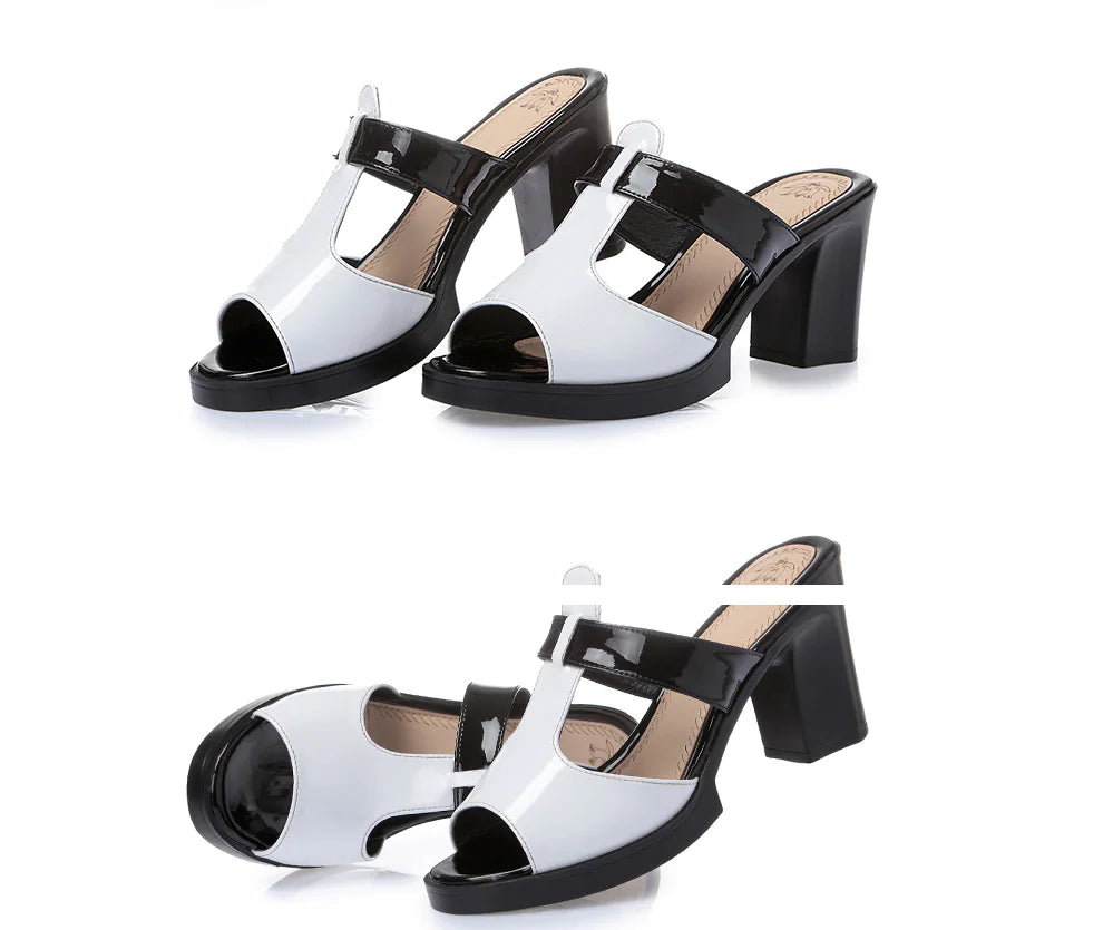 Chic Black & White Heeled Sandals