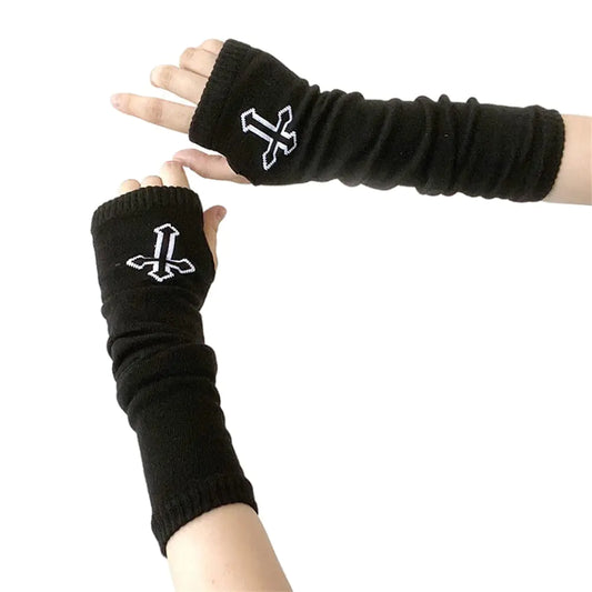 Gothic Punk Knitted Arm Warmers