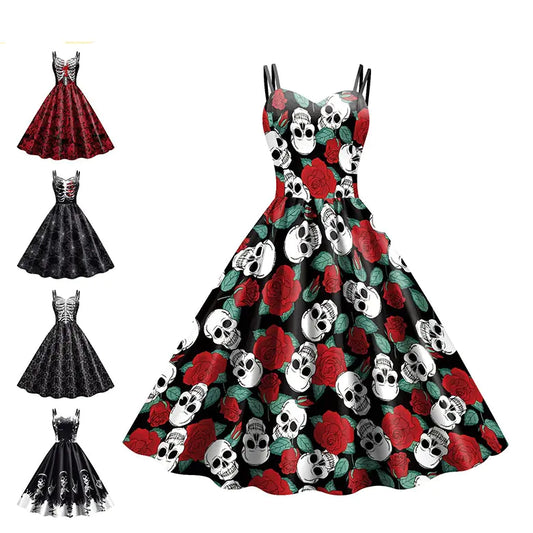 ladies-3d-skull-print-sling-dress