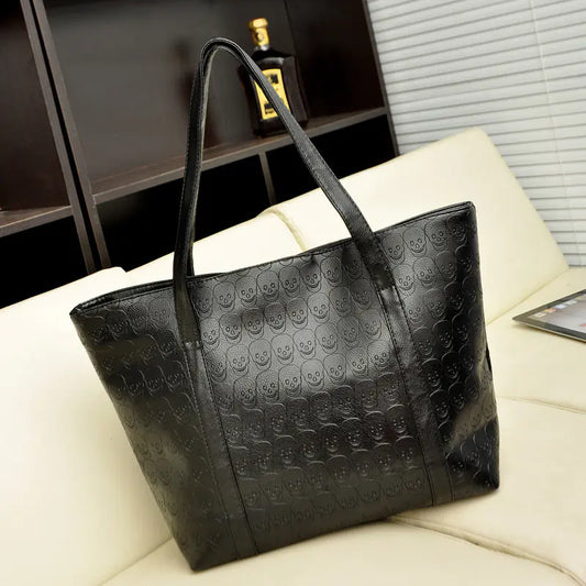 Chic Skull Embossed Tote Bag with PU Material and Flower Details