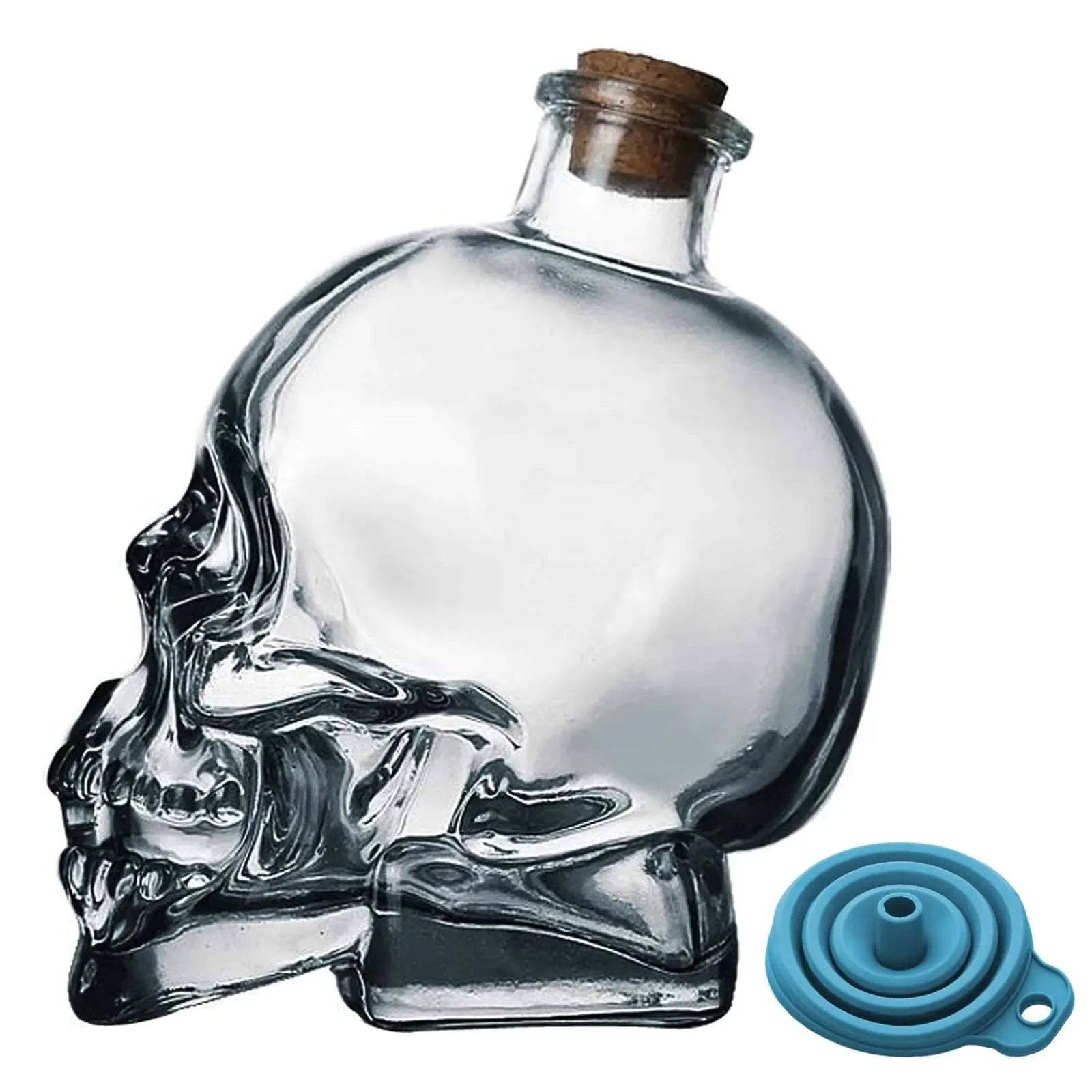 eispap skull decanter lead-free glass bottle with cork stopper, 120ml capacity, spooky 3D skull design.