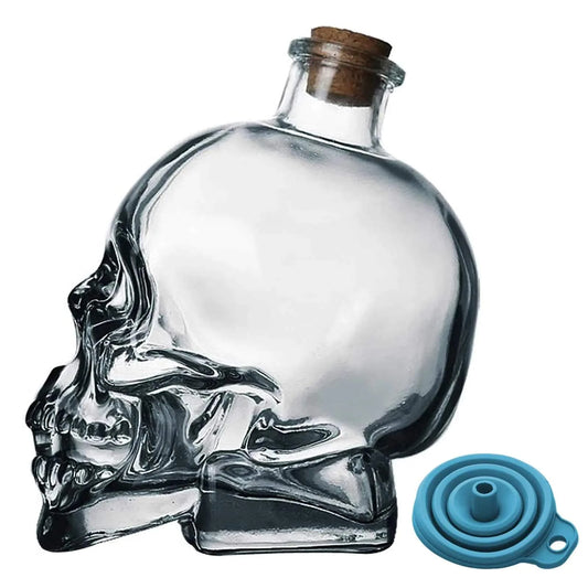 eispap skull decanter lead-free glass bottle with cork stopper, 120ml capacity, spooky 3D skull design.