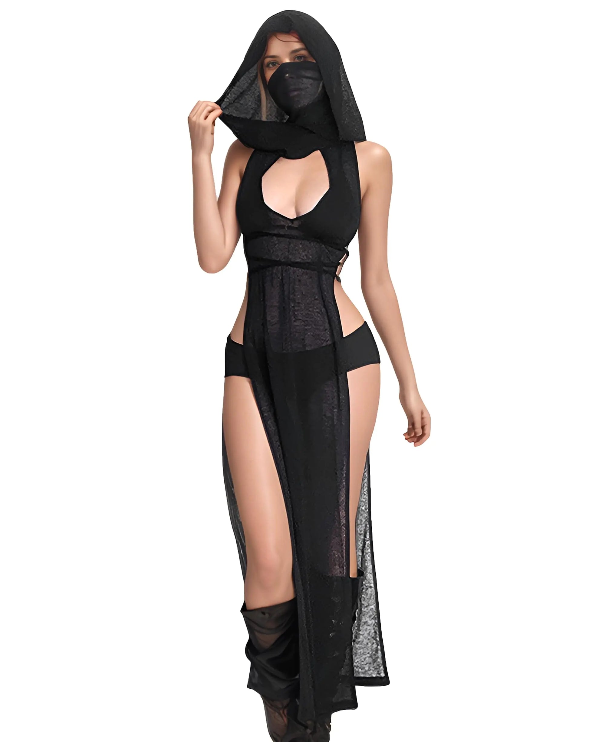 High Slit Sheer Gothic Dress for Women