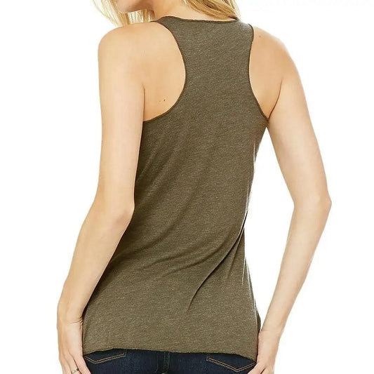 Butterfly skull racerback tank in brown, shown from the back.